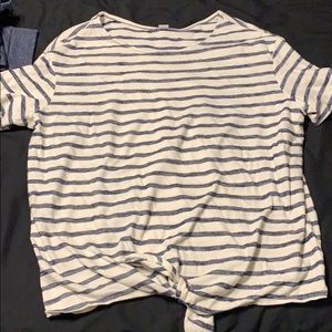 Striped Tie Knot Crop Shirt